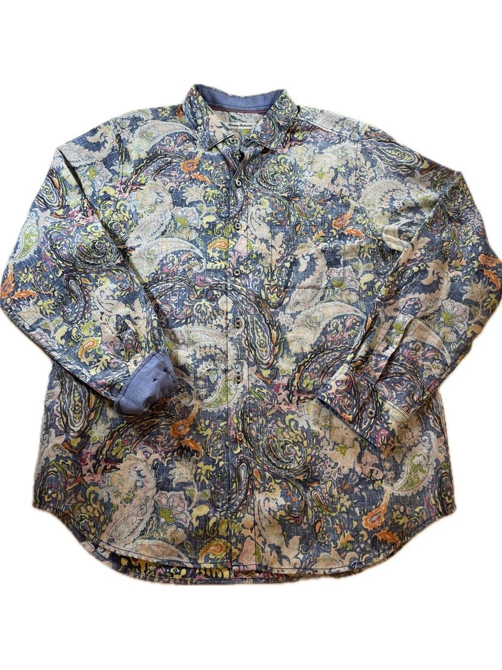 Tommy Bahama Paisley Promenade Men’s Causal Button Down Linen Blend Flip Cuff M